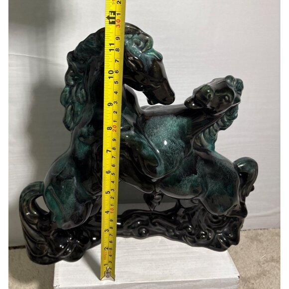 Wyatt Art Pottery Rearing Horses Figure Green Black Drip Glaze 11.75" Canada - Picture 10 of 12